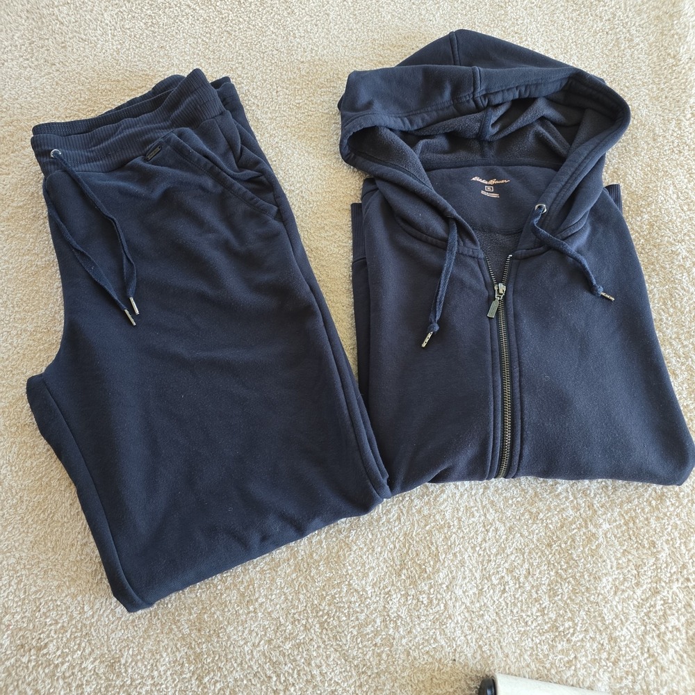 Eddie Bauer Hoodie XL Sweatshirt & L Pants Set Navy Women's Soft Modal